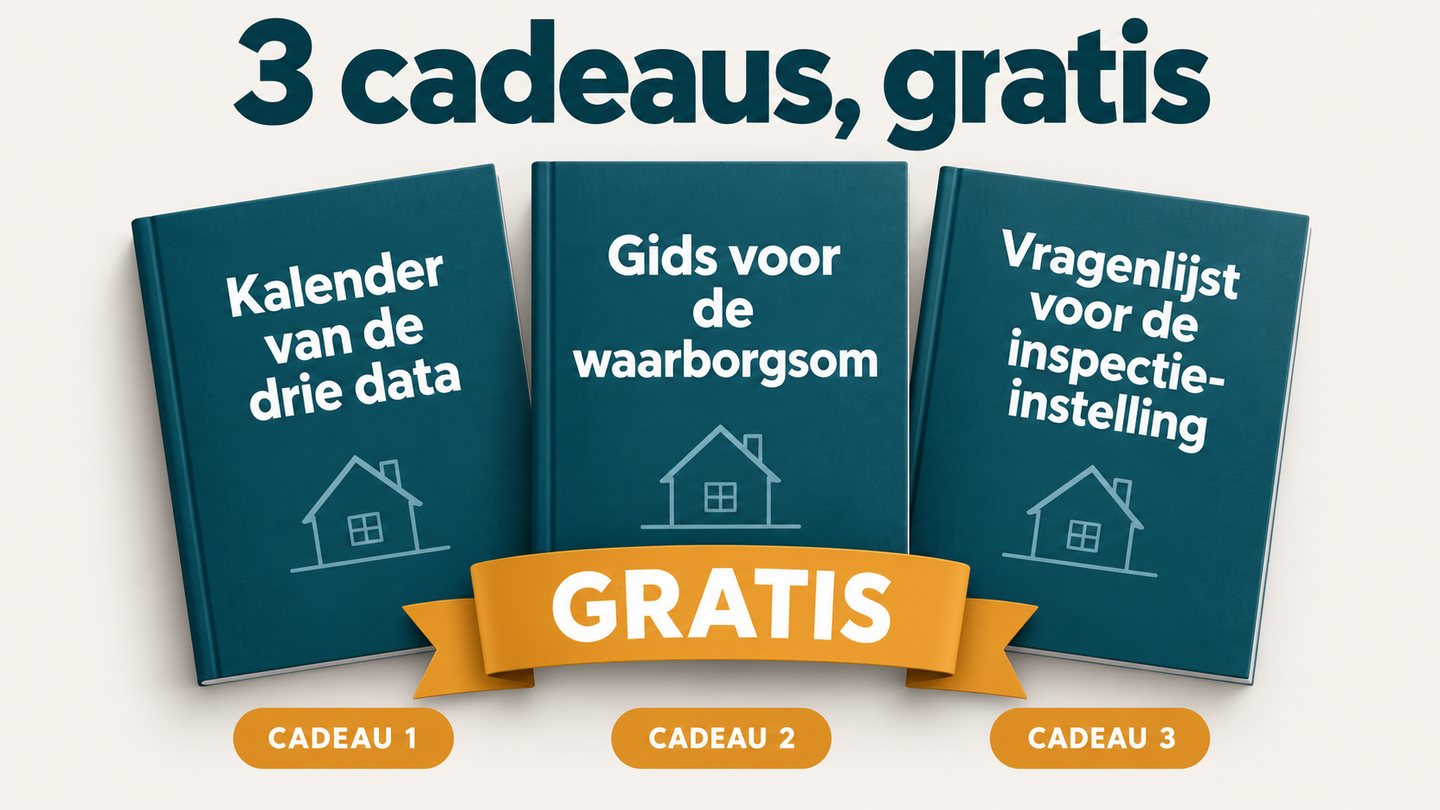 De drie cadeaus: kalender van de drie data, gids voor de waarborgsom, vragenlijst voor de inspectie-instelling
