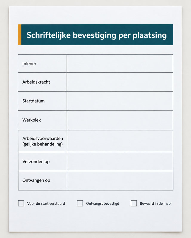 Schriftelijke bevestiging per plaatsing