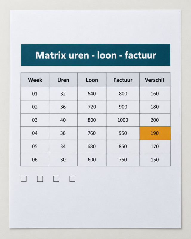 Matrix uren, loon en factuur